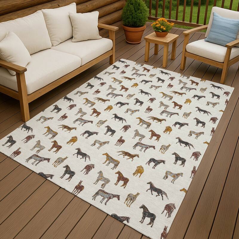 Machine Washable Indoor/ Outdoor Horses Chantille Rug