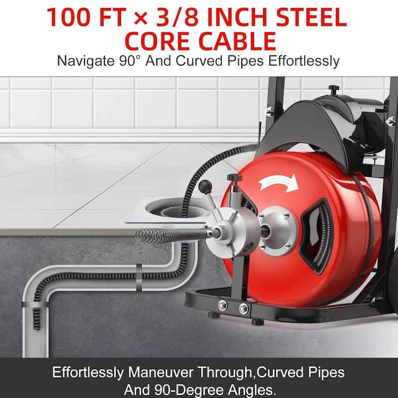 100FT 3/8 Inch Portable Drain Cleaning Machine for 2" to 4" Pipes