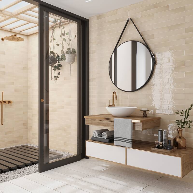 Apollo tile 2.6" x 16" Silken Glossy Beige Ceramic Tile (10.76 sq ft/case) - 38 Pack