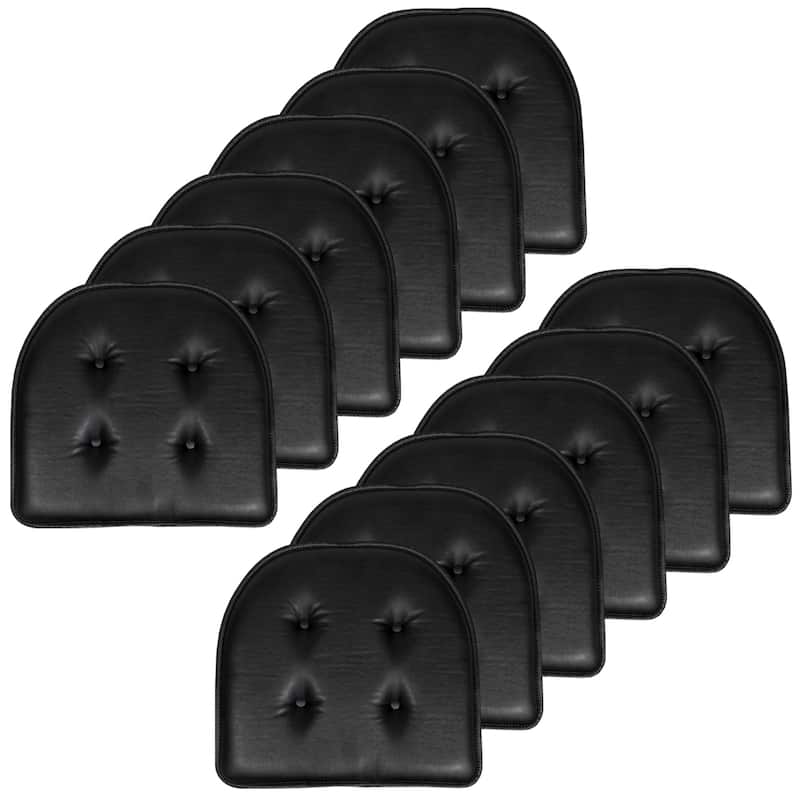 U-Shaped Faux Leather Memory Foam Chair Pads - Set of 12 - Black
