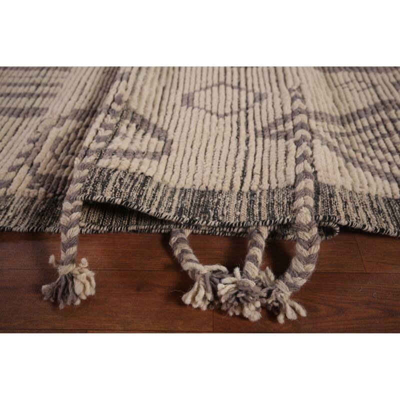 Modern Geometric Moroccan Large Area Rug Hand-Knotted Wool Carpet - 10'0"x 17'11"