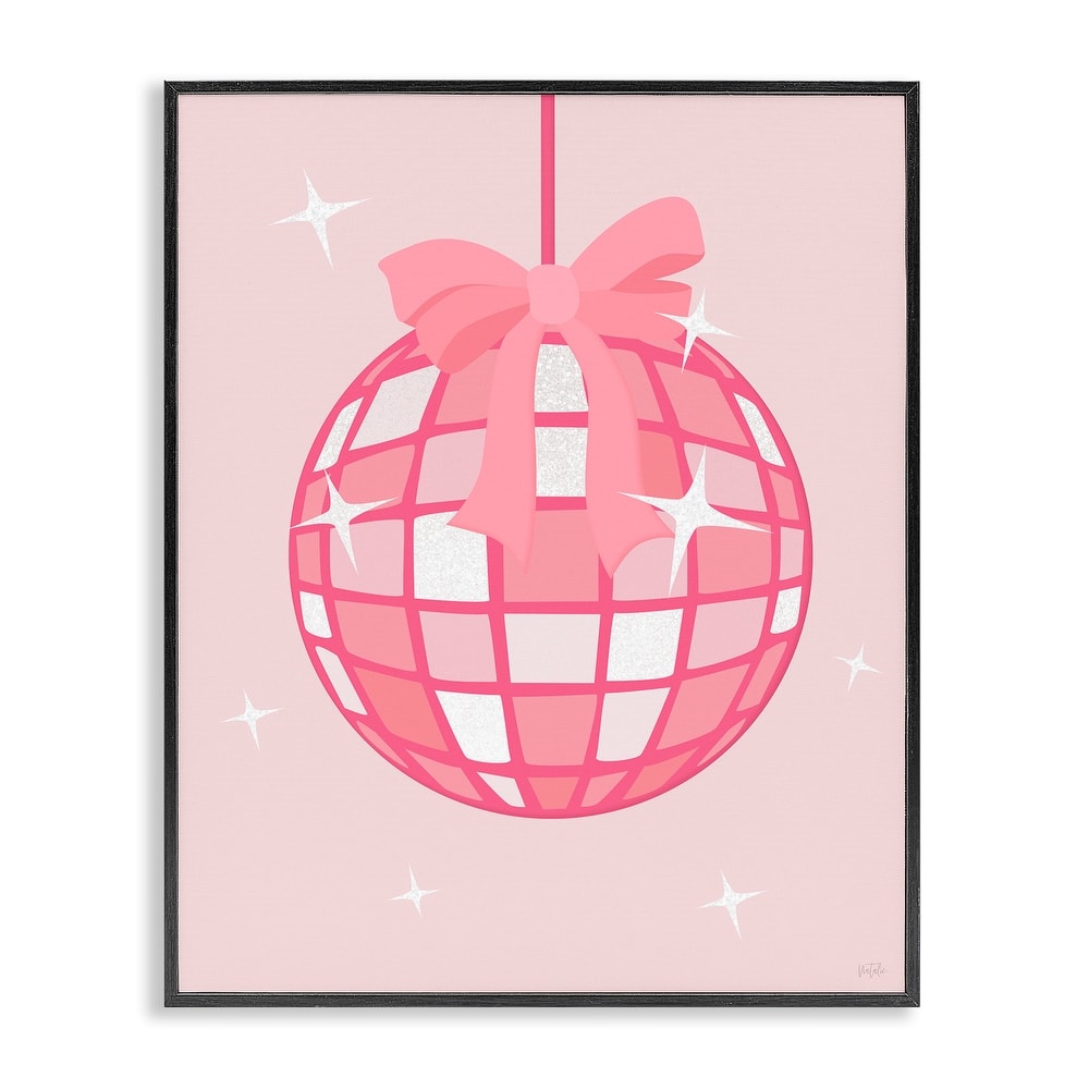 Stupell Pink Disco Ball with Ribbon Framed Giclee Art Design By Natalie Carpentieri