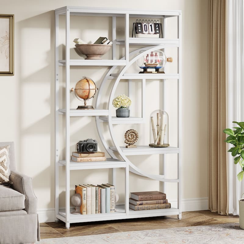 Bookshelf Industrial 5 Tier Etagere Bookcase, Freestanding Tall Bookshelves - 1 Pack - White