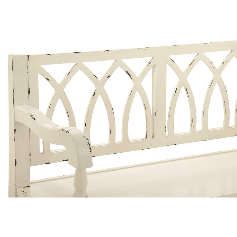Wood Distressed Bench with Arched Design Back and Turned Legs - Black or White - Roche River Decor