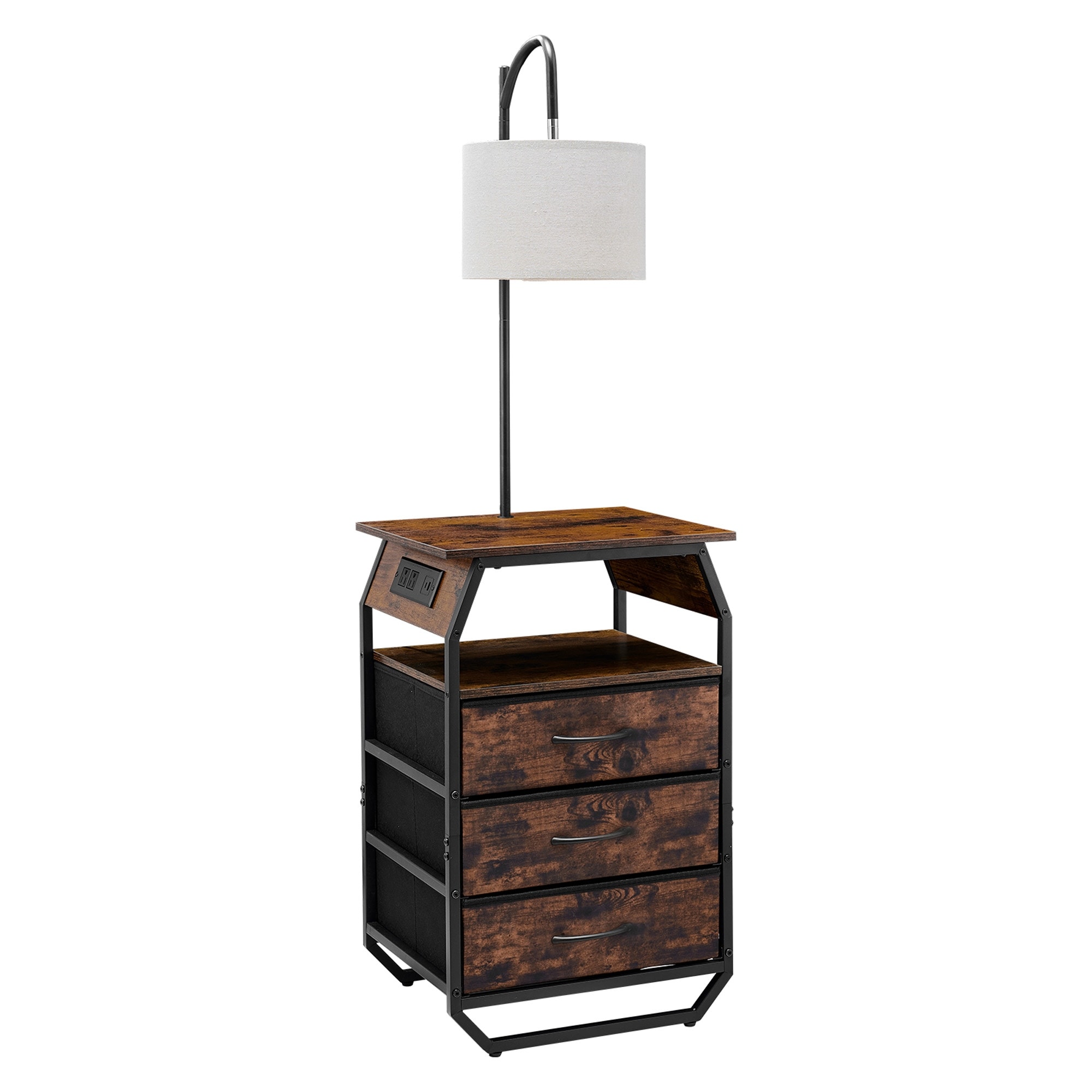Floor Lamp with End Table, 3 Drawers, USB-C Port and AC Outlets - 15''x18''x57''