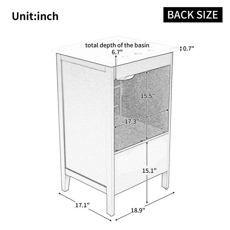 20" Bathroom Vanity with Ceramic Sink Combo, Freestanding Bathroom Storage Cabinet with 1 Door, 1 Storage Drawer and Door Shelf