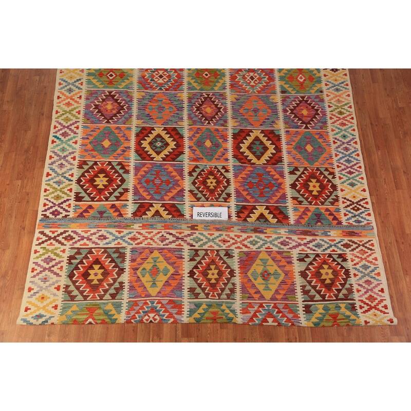 All-Over Geometric Kilim Area Rug Flatweave Wool Carpet - 8'0"x 11'7"