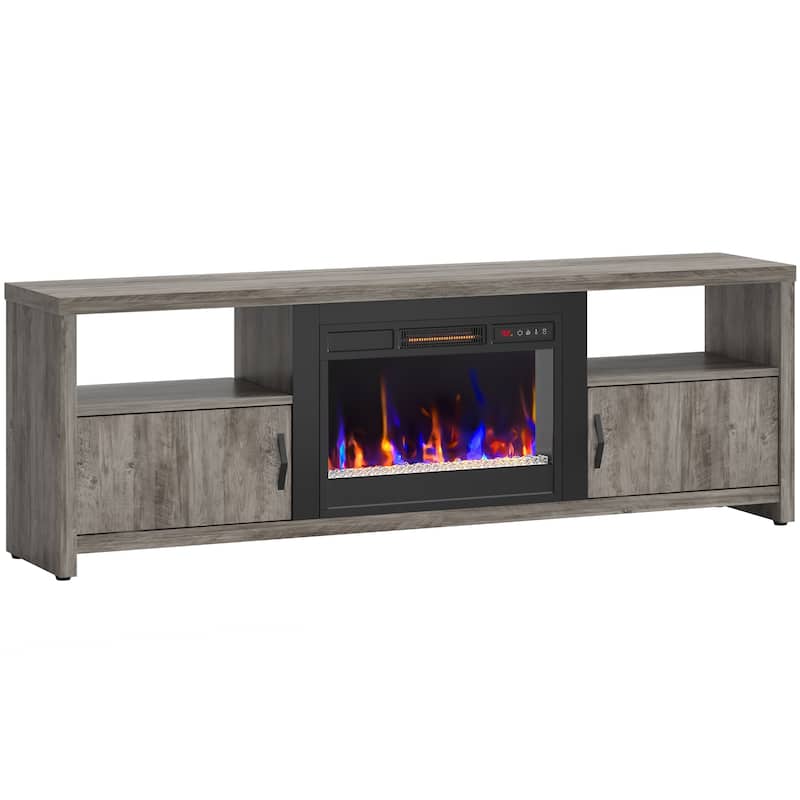 70" TV Stand for 75" TVs with LED Fireplace Light and Cabinet - 71 inches