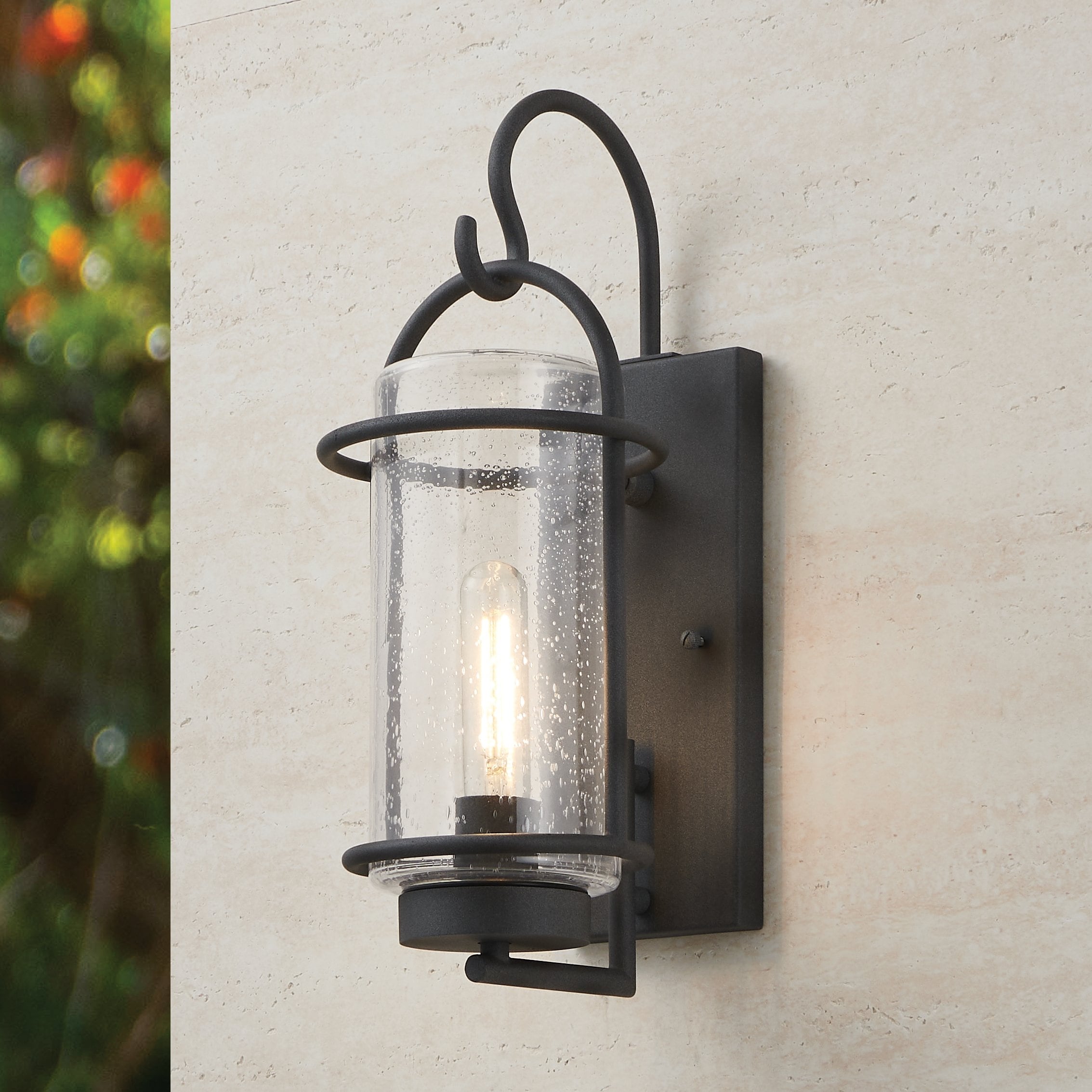 Thesis Taplow 16-inch 1-light Weathered Zinc Exterior Wall Sconce with Clear Seeded Glass Shade