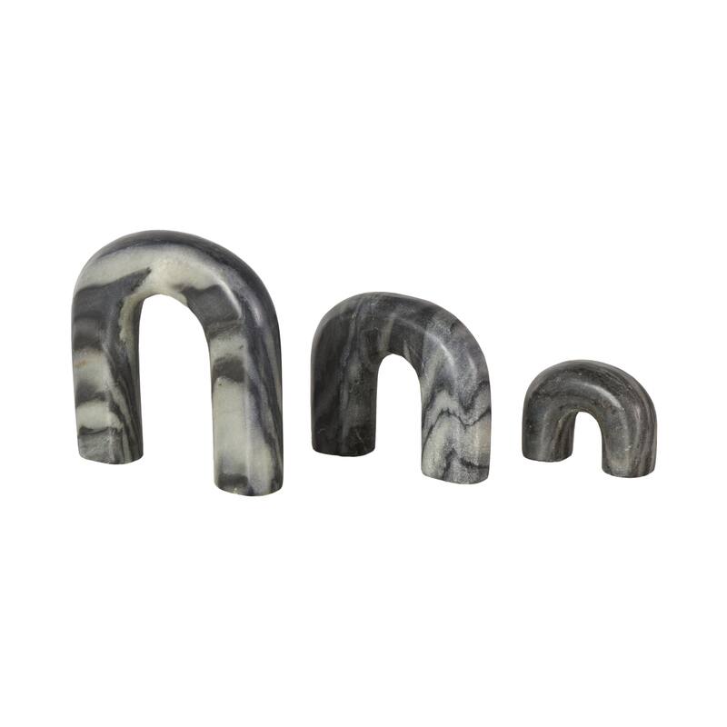 White or Black Marble Arched Abstract Decorative Sculpture with Varying Sizes (Set of 3)