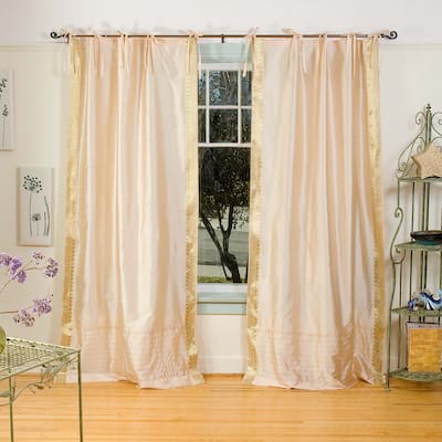 Golden Tie Top Sheer Sari Curtain / Drape / Panel - Pair