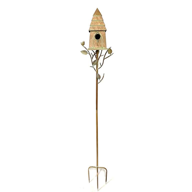 70.25" Tall Haystack Cabin Birdhouse Garden Stake "Sumeru" - 10" L x 7.5" W x 70.25" H