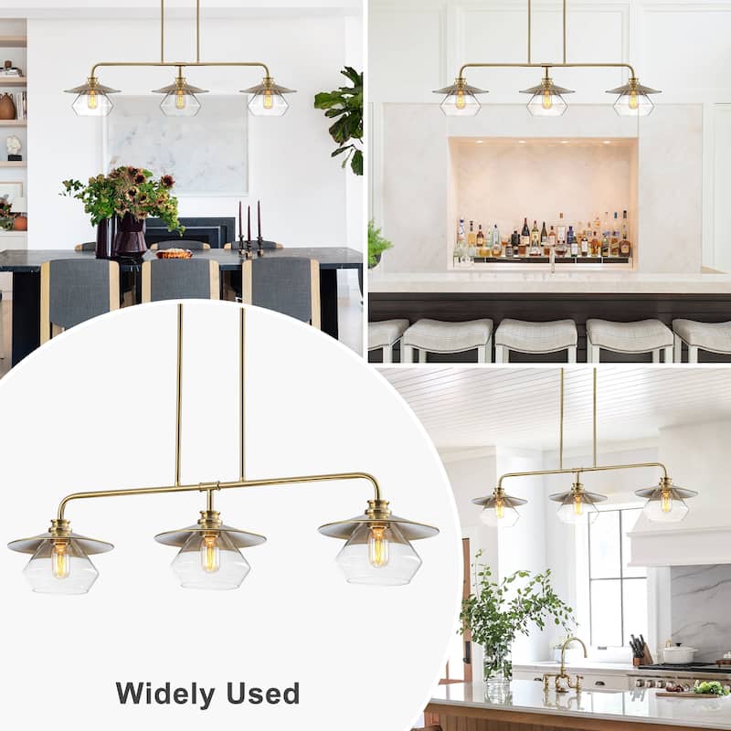 Modern 3-Light Linear Pendant Light with Clear Glass Lampshades - Dia.42.13-in