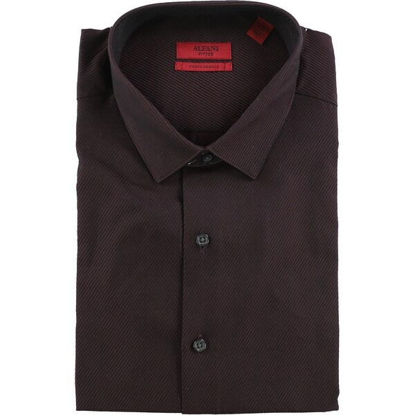 Alfani Mens Striped Button Up Dress Shirt, Red, 14.5\