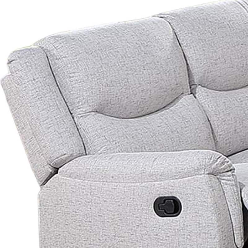 Ammy Manual Recliner Sofa, Pillow Arms, 75in Wood, White Faux Burlap