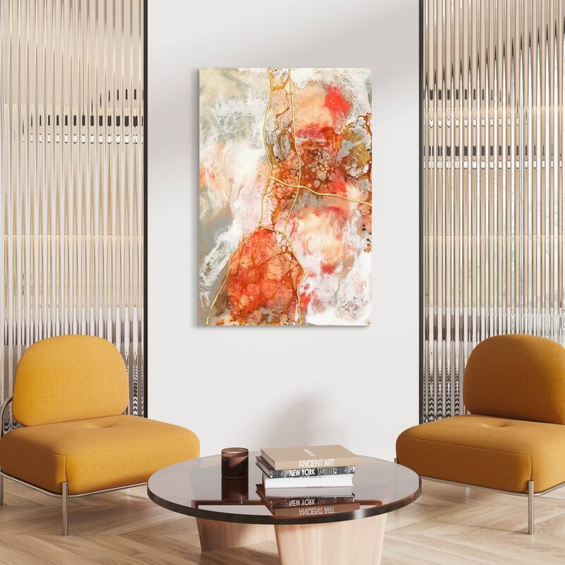 Coral Abstract Wall Art Printed on Frameless Free Floating Tempered Glass Panel