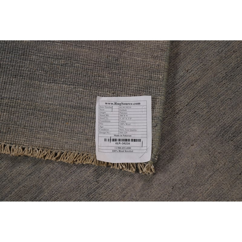 Gray Gabbeh Modern Runner Rug Handmade Wool Carpet - 3'0"x 9'10"