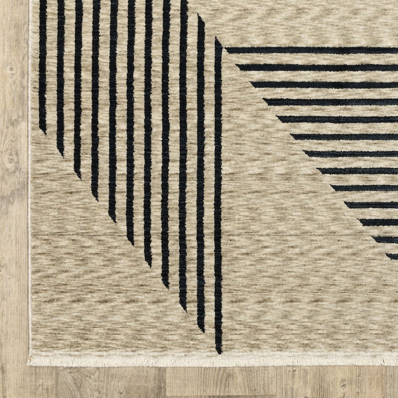 Style Haven Caiden Mid-Century Modern Geometric Beige/ Deep Navy Area Rug