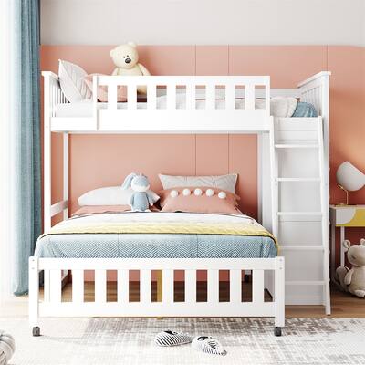 Merax Wooden Twin Over Full Bunk Bed with Adjustable Shelves