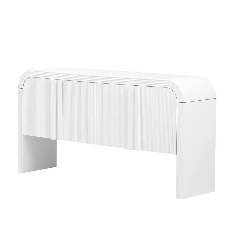 Modern Striped 4 Doors Storage Cabinet, Sideboard Buffet Cabinet Accent Cabinet with Adjustable Shelves for Living Room