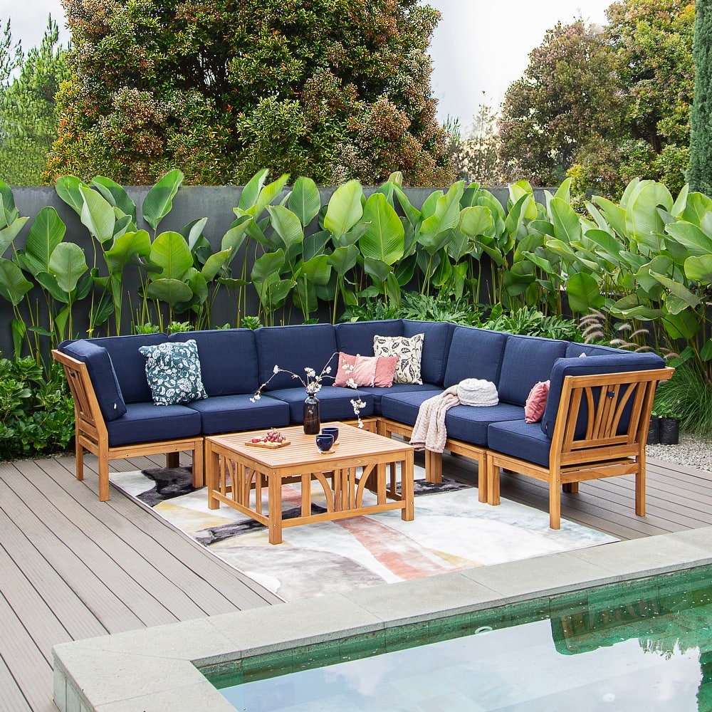 Cambridge Casual Lowell 8-piece Teak Patio Sectional Set with Cushion