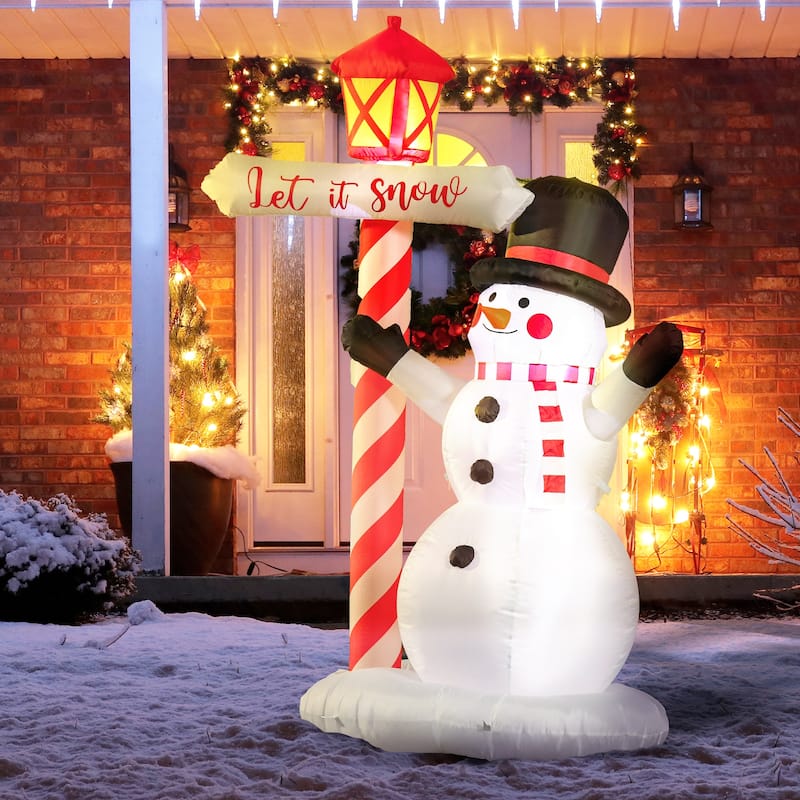 HOMCOM 7ft Christmas Inflatables Decorations Snowman with Street Light, Blow-Up Outdoor LED - White