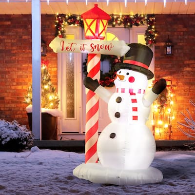 HOMCOM 7ft Christmas Inflatables Decorations Snowman with Street Light, Blow-Up Outdoor LED