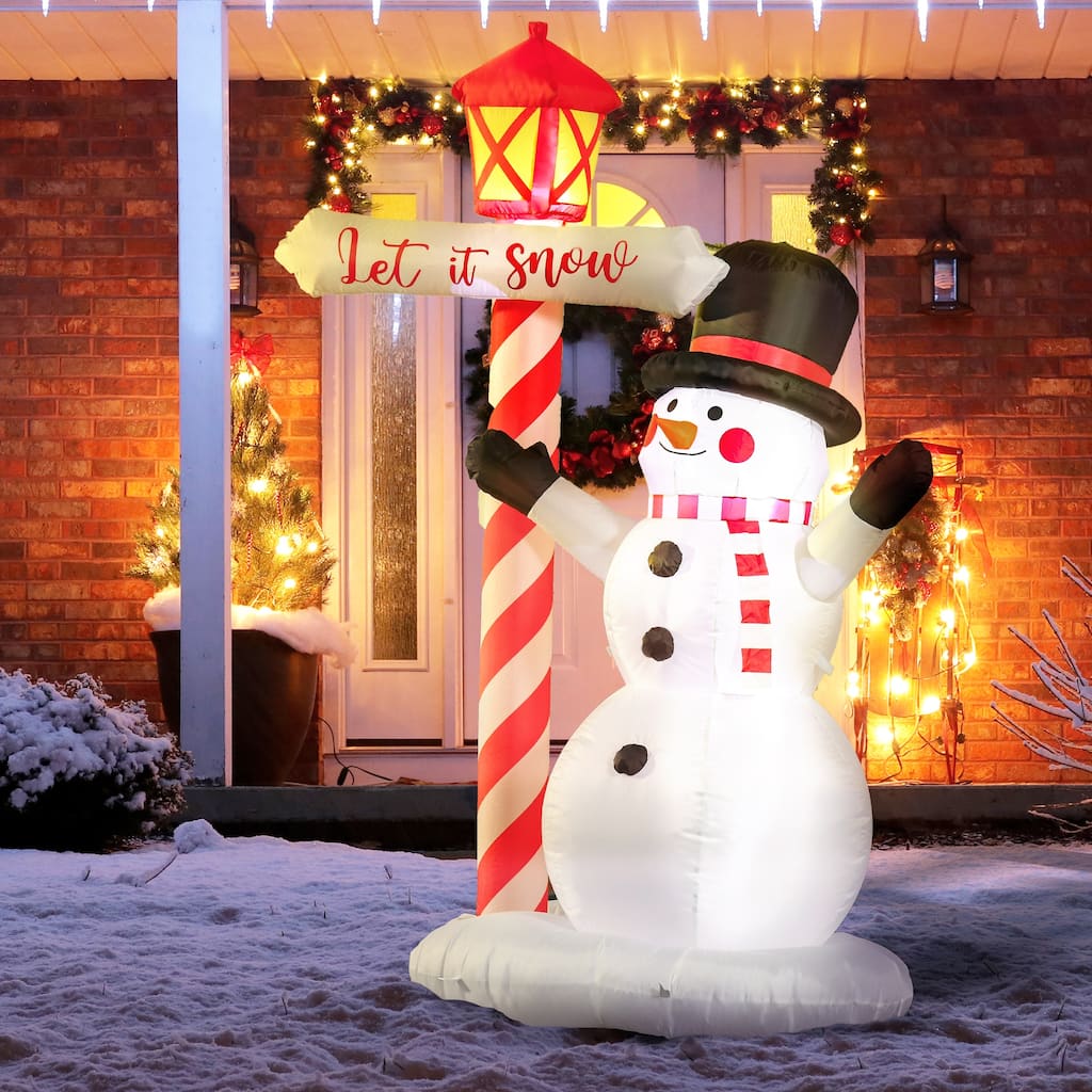 HOMCOM 7ft Christmas Inflatables Decorations Snowman with Street Light, Blow-Up Outdoor LED