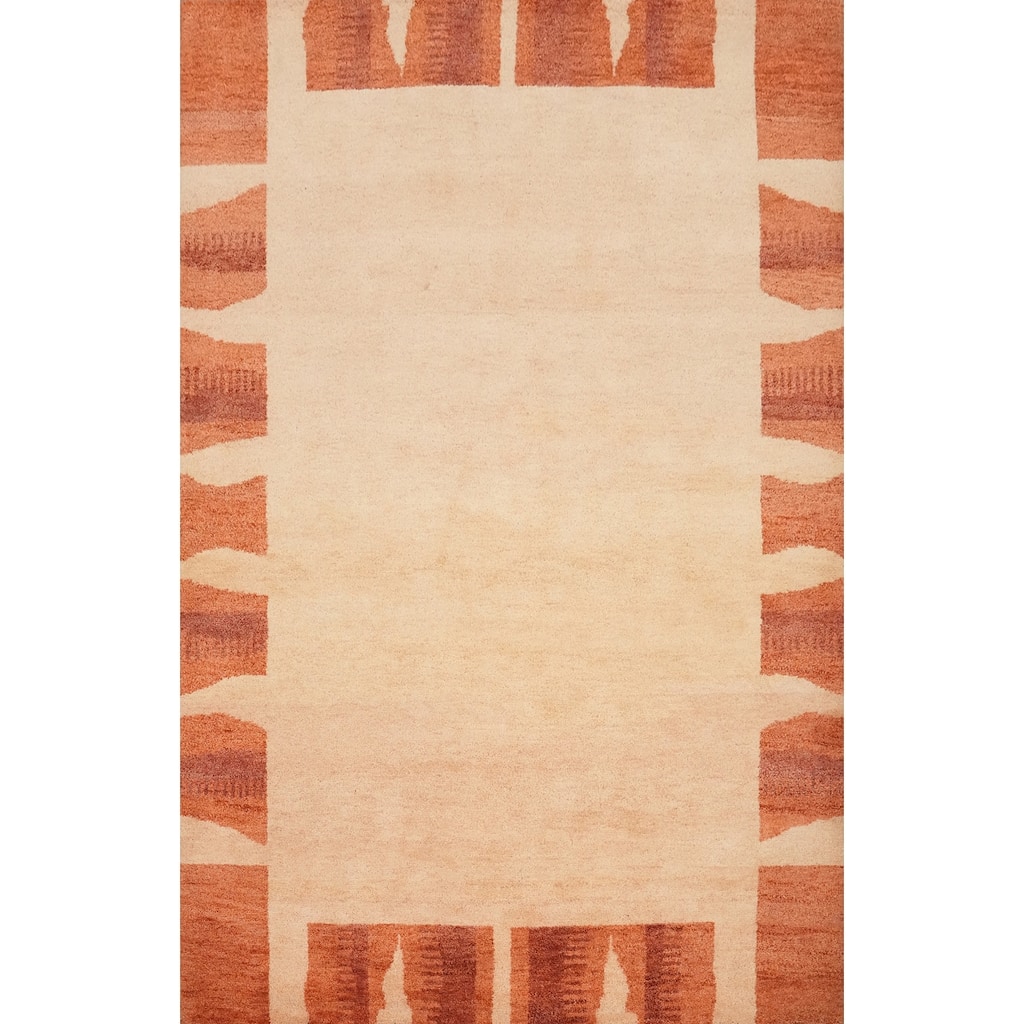 Hand Knotted Oriental 100% Wool Carpet Modern Geometric Beige & Ivories Gabbeh Area Rug - 7' 11'' X 5' 9''