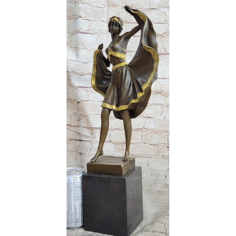 Elegant Bronze Sculpture Of A Dancing Woman – Art Deco Style Statue Of A Graceful Female Dancer On Marble Base