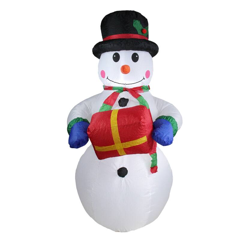 5' White Red Inflatable Lighted Snowman Christmas Yard Art Decor