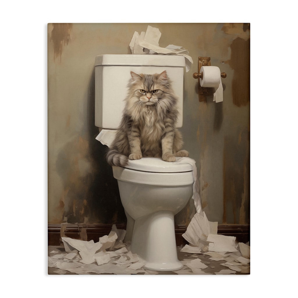 Stupell Cat & Torn Toilet Paper Canvas Wall Art Design By Arlington Prints