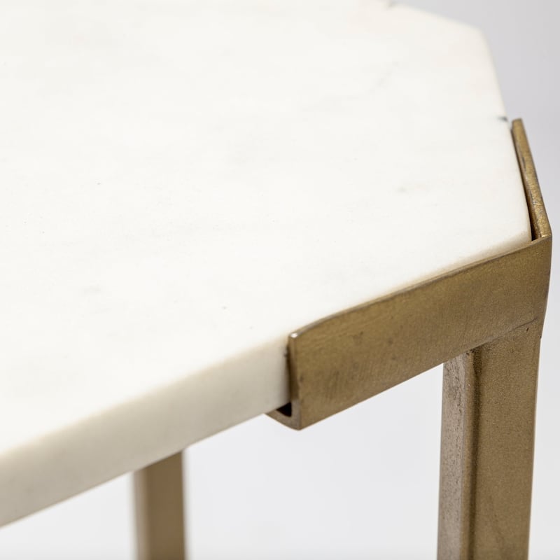 Vincent II White Marble and Iron Octagon Side Tables (Set of Two)