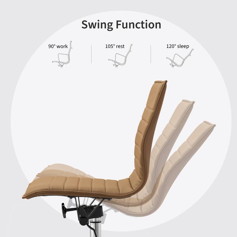 Set of 2 Modern Office Chairs, Upholstered PU Leather Ribbed Armless Mid Back with Metal Frame, Adjustable Height, Tilt
