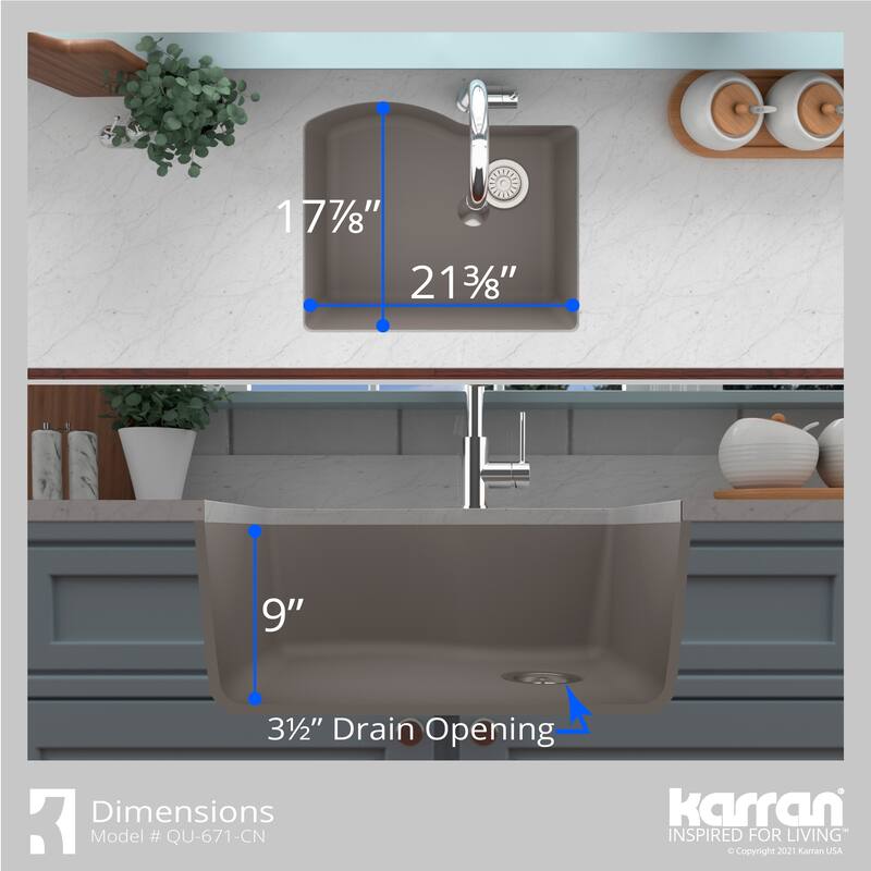 Karran Undermount Quartz 24 in. Single Bowl Kitchen Sink Kit