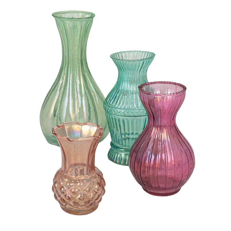 Debossed Reclaimed Glass Vases, Set of 4