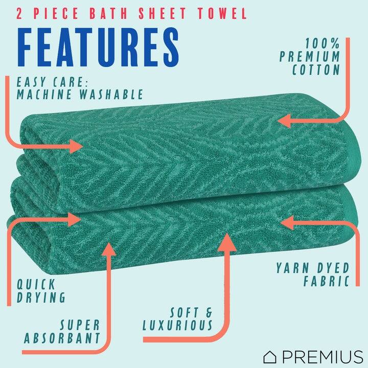 PREMIUS 2 Pack Leaf 100% Cotton Yarn Dyed Bath Sheet, 32x64 Inches - 32x64 Inches