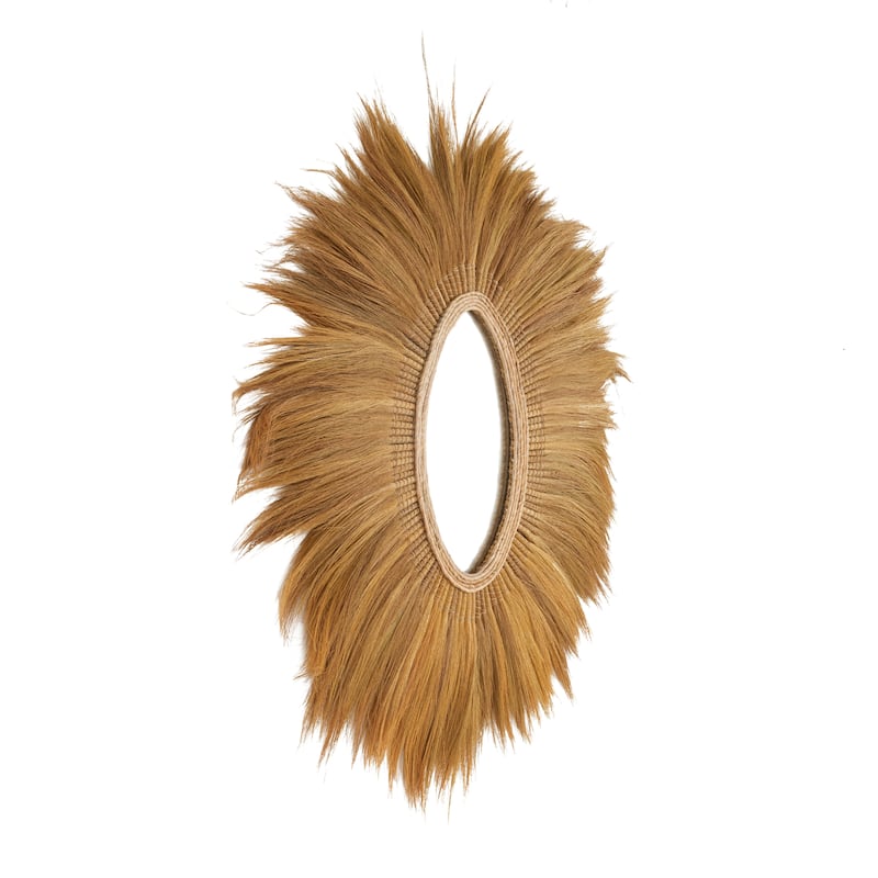 Brown Dried Plant Handmade Oval Shaped Room Wall Mirror
