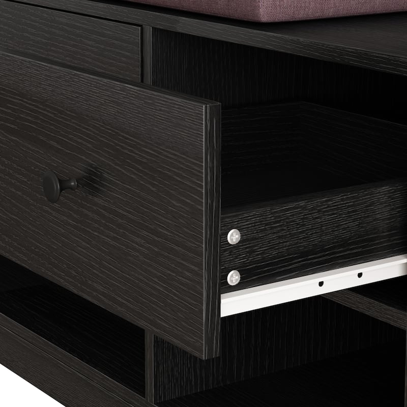 Anmytek Multi-Purpose Hall Tree with Removable Linen Cushioned Entryway Bench Coat Rack Storage Shelves DIY Pegboard