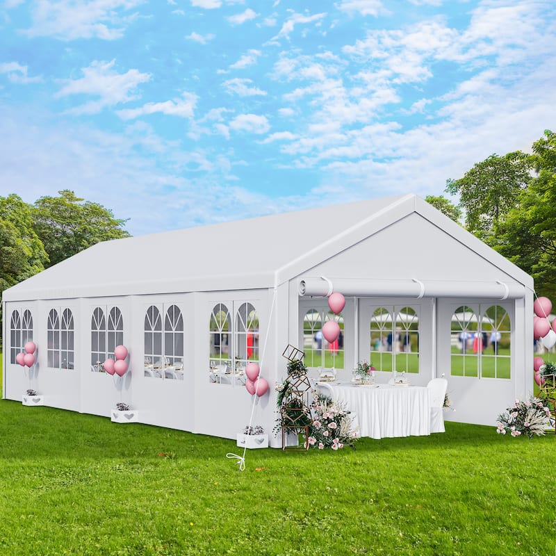 Outdoor White Party Tent Canopy with Windows - 16.4*32.8 Ft - White
