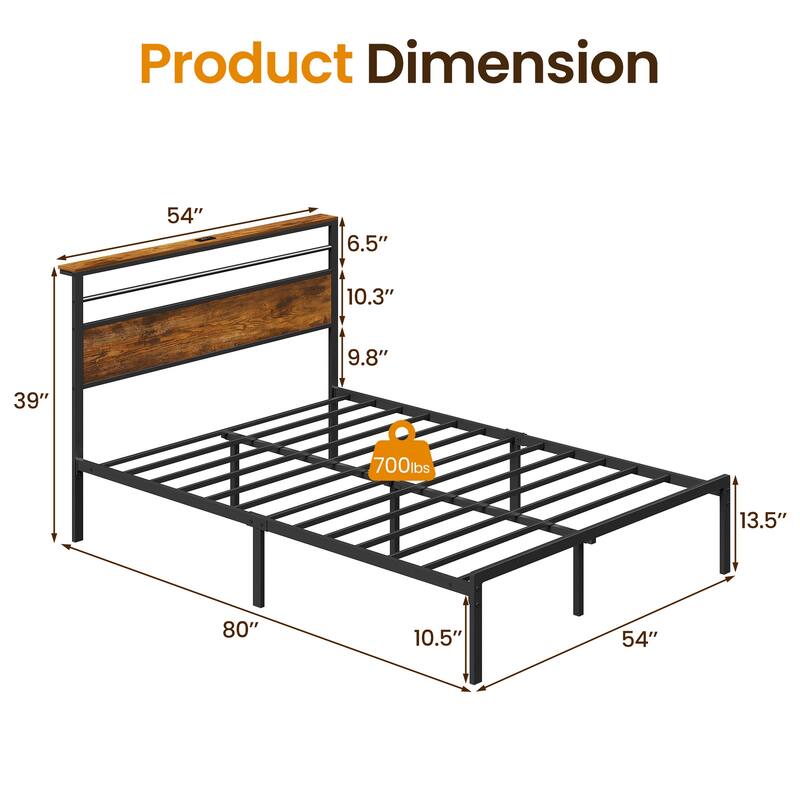 Vintage Industrial Bed Frame with Storage & LED Lights