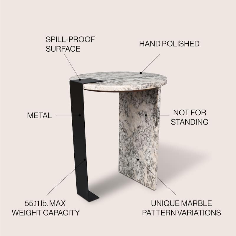 Felix 20.66" Contemporary Natural Marble/Metal Handmade Round End Table, Ivory/Black, by JONATHAN Y.