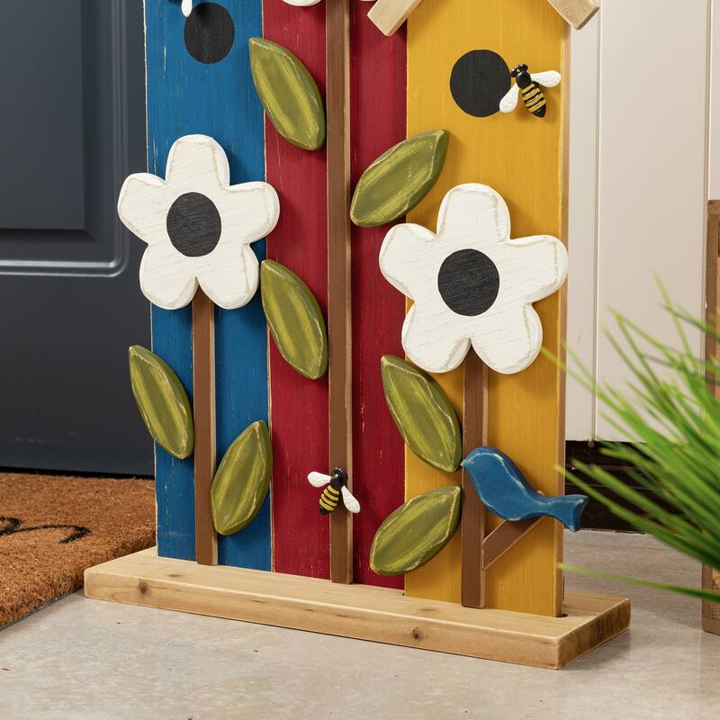 Glitzhome 30"H Detachable Solid Wood Birdhouse Shaped Porch Decor