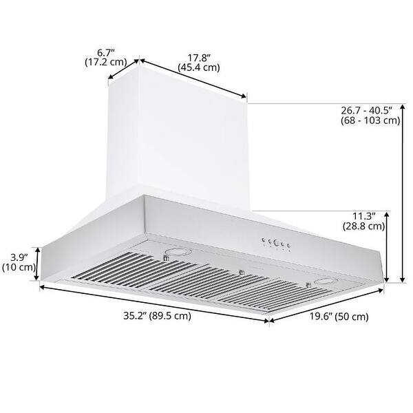Ancona 36 in. 600 CFM Wall Mount Pyramid Range Hood in White Bed Bath