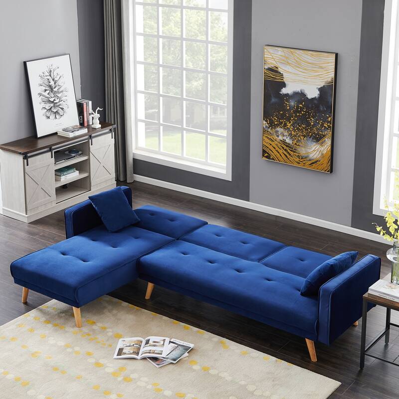 Lshaped Velvet Sleeper Sectional Sofa with Recliner, Convertible Bed
