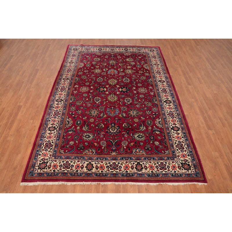 Hand Knotted Oriental 100% Wool Carpet Traditional Floral Pink Tabriz Area Rug - 10' 5'' X 7' 0''