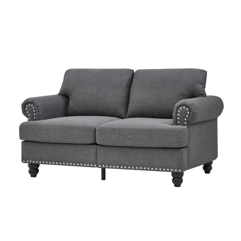 59.5" Modern Classic Design with Nails Loveseat Leather Couch,Upholstered Imitation Cowhide Leather