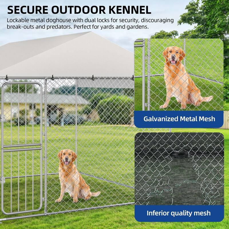 Moasis Large Outdoor Dog Kennel Heavy Duty Dog Cage Enclosure with Waterproof Roof