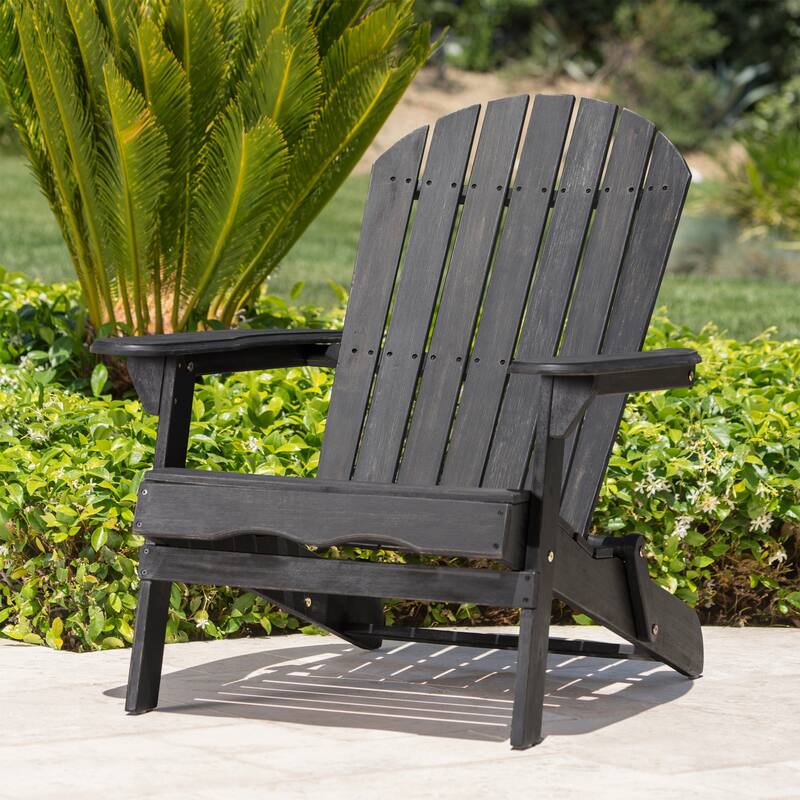 Roomfitters Foldable Wooden Adirondack Chair with Curved Backrest and Wide Armrests, Outdoor Lounge Seating - Grey