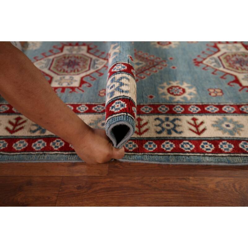 Light Blue Kazak Oriental Runner Rug Handmade Wool Carpet - 2'10" x 15'0"